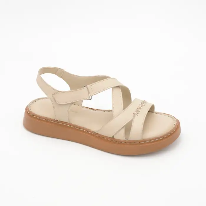 856 ASY Hakiki Deri Bayan Sandalet Bej