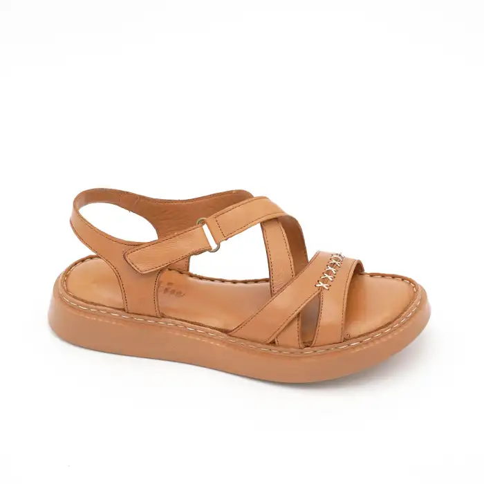 856 ASY Hakiki Deri Bayan Sandalet Taba