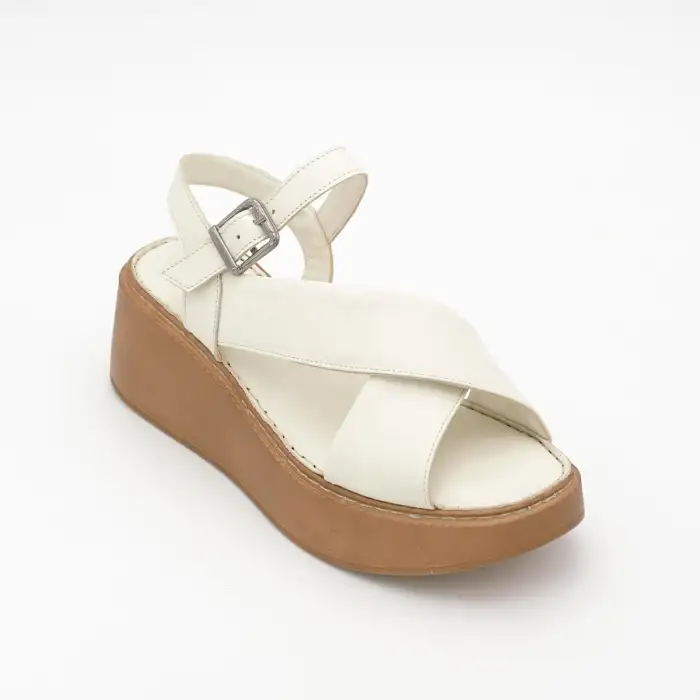 860 ASY Hakiki Deri Bayan Sandalet Ekru