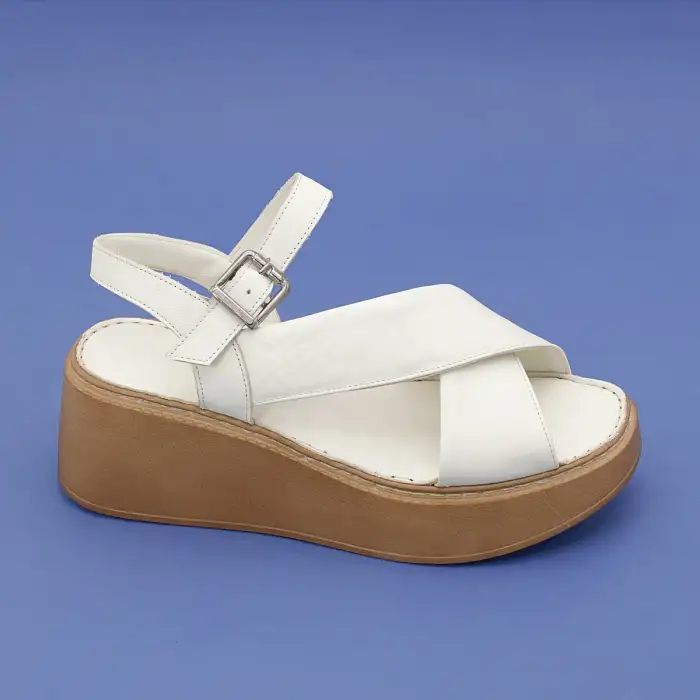 860 ASY Hakiki Deri Bayan Sandalet Ekru