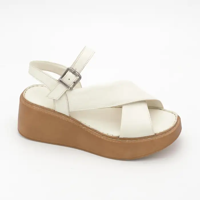 860 ASY Hakiki Deri Bayan Sandalet Ekru