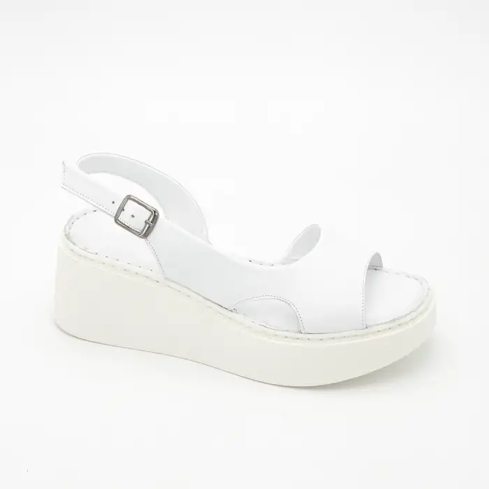 862 ASY Hakiki Deri Bayan Sandalet Beyaz
