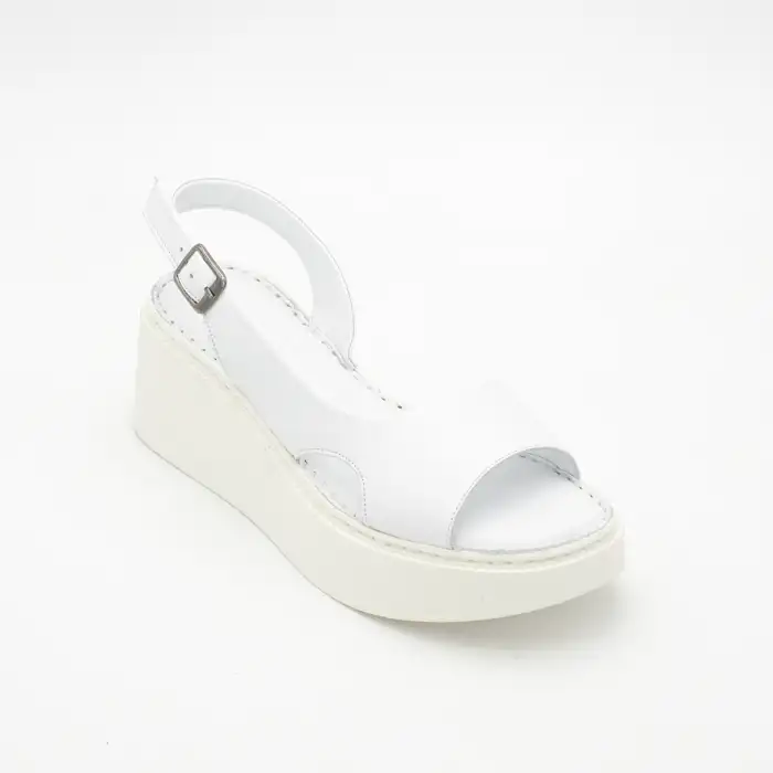 862 ASY Hakiki Deri Bayan Sandalet Beyaz