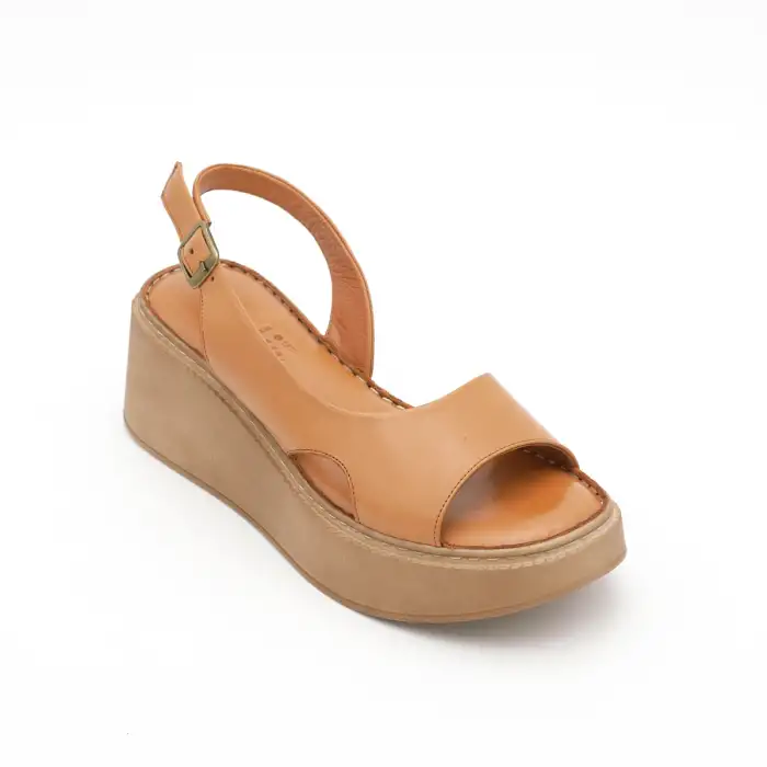 862 ASY Hakiki Deri Bayan Sandalet Taba