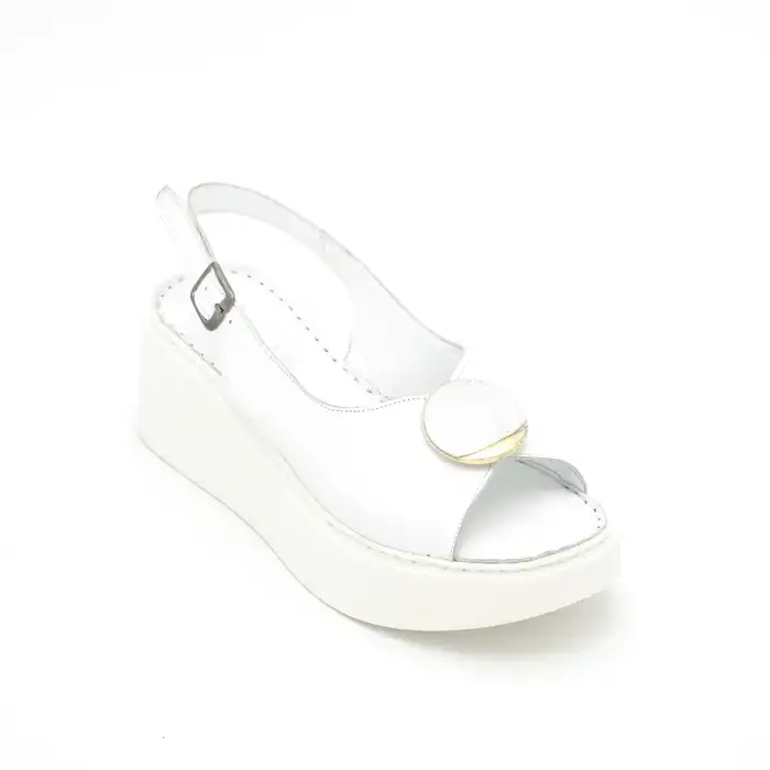 866 ASY Hakiki Deri Bayan Sandalet Tokalı Beyaz