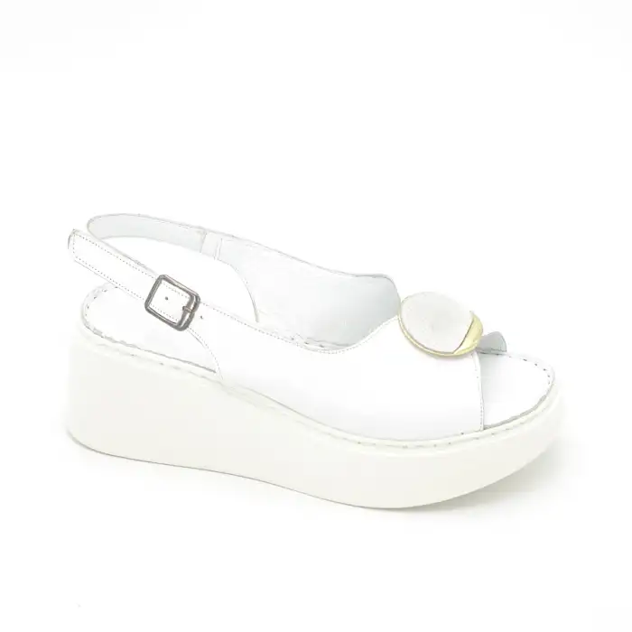 866 ASY Hakiki Deri Bayan Sandalet Tokalı Beyaz