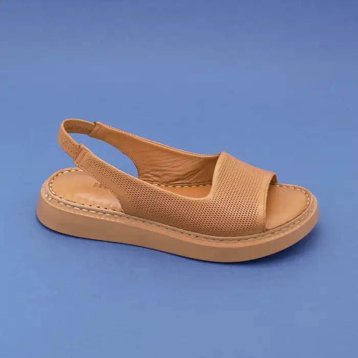 878 ASY Hakiki Deri Bayan Sandalet Taba