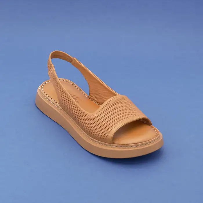 878 ASY Hakiki Deri Bayan Sandalet Taba