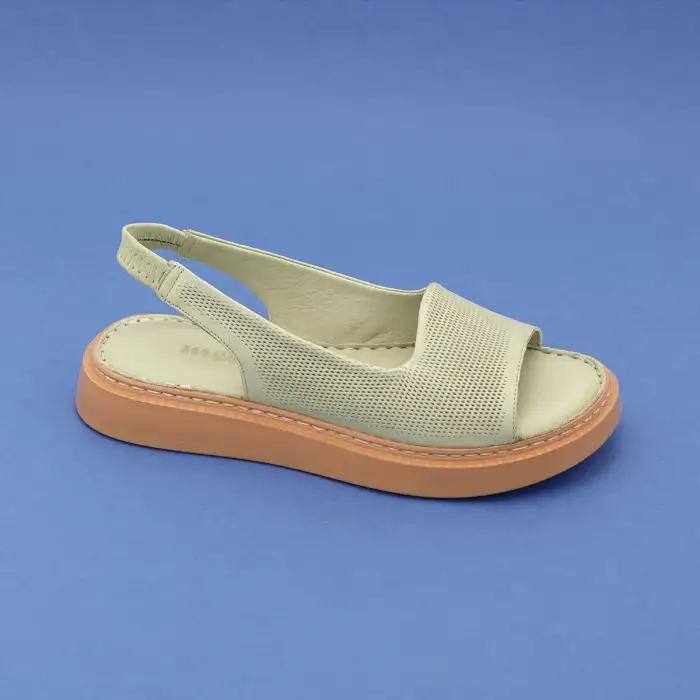 878 ASY Hakiki Deri Bayan Sandalet Yeşil