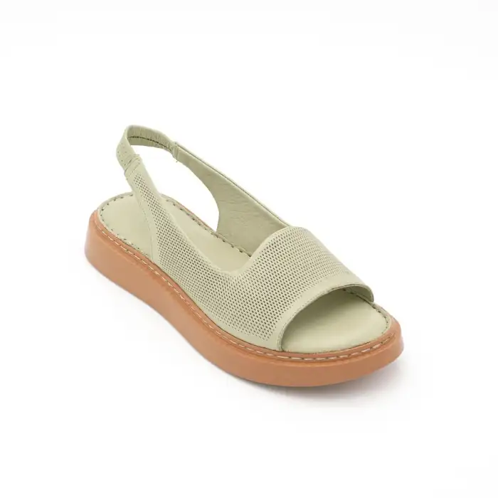 878 ASY Hakiki Deri Bayan Sandalet Yeşil