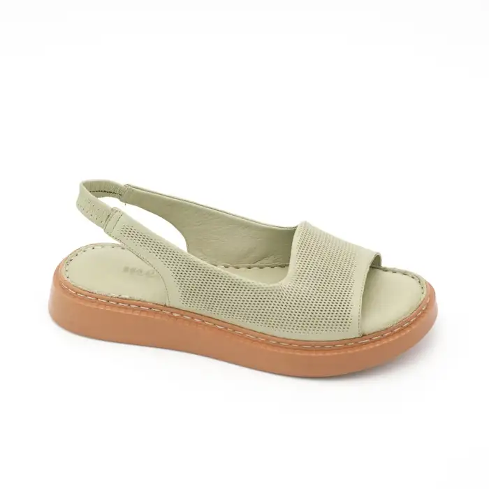 878 ASY Hakiki Deri Bayan Sandalet Yeşil