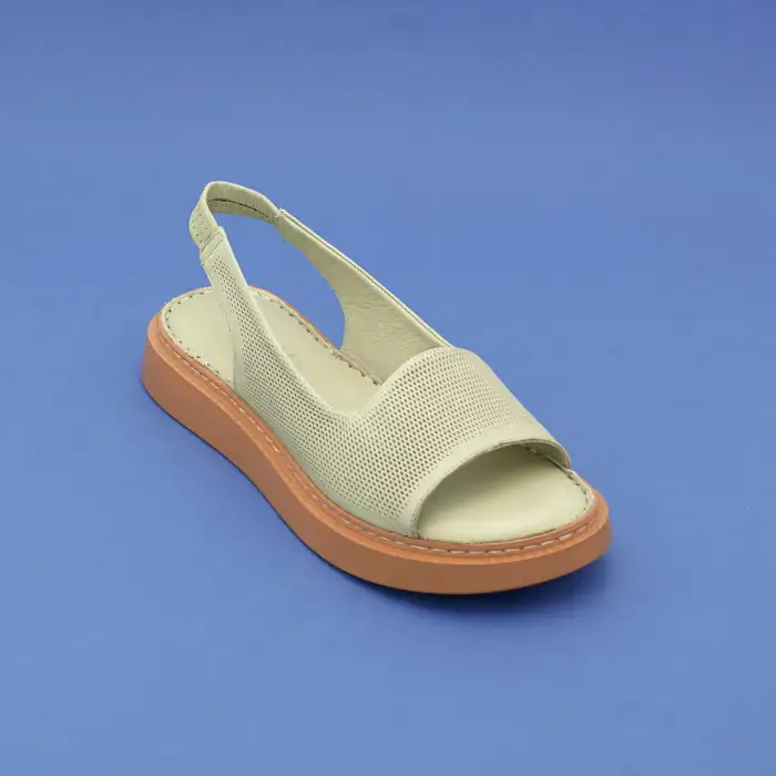 878 ASY Hakiki Deri Bayan Sandalet Yeşil