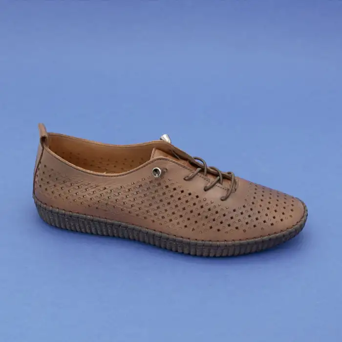 9015 Pepita Hakiki Deri Bayan Ayakkabı Taba