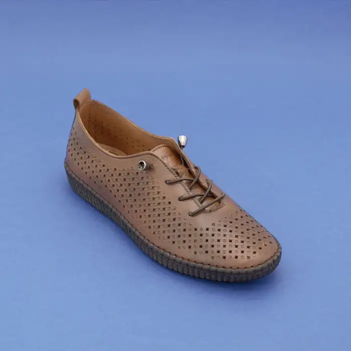 9015 Pepita Hakiki Deri Bayan Ayakkabı Taba