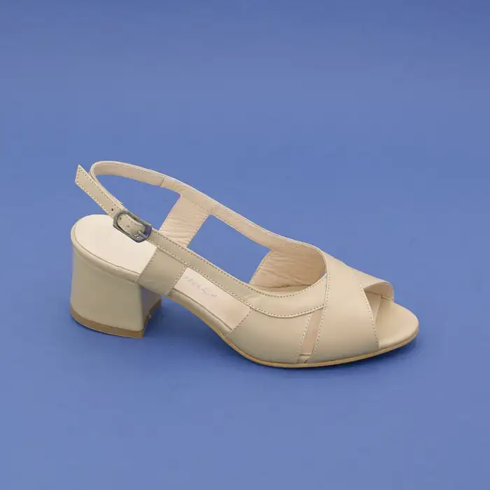 PYZ 729 Hakiki Deri Klasik Bayan Ayakkabı 6 cm Bej