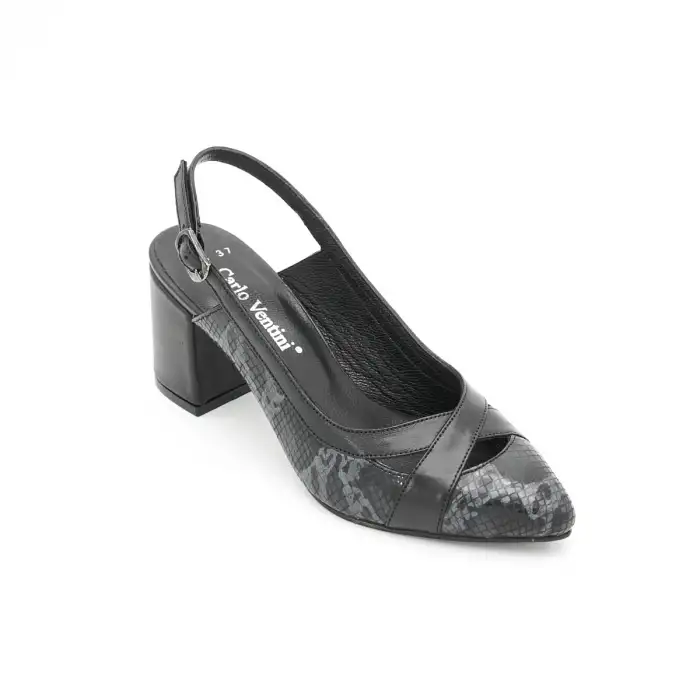 PYZ 738 Hakiki Deri Klasik Bayan Ayakkabı 7 cm Siyah