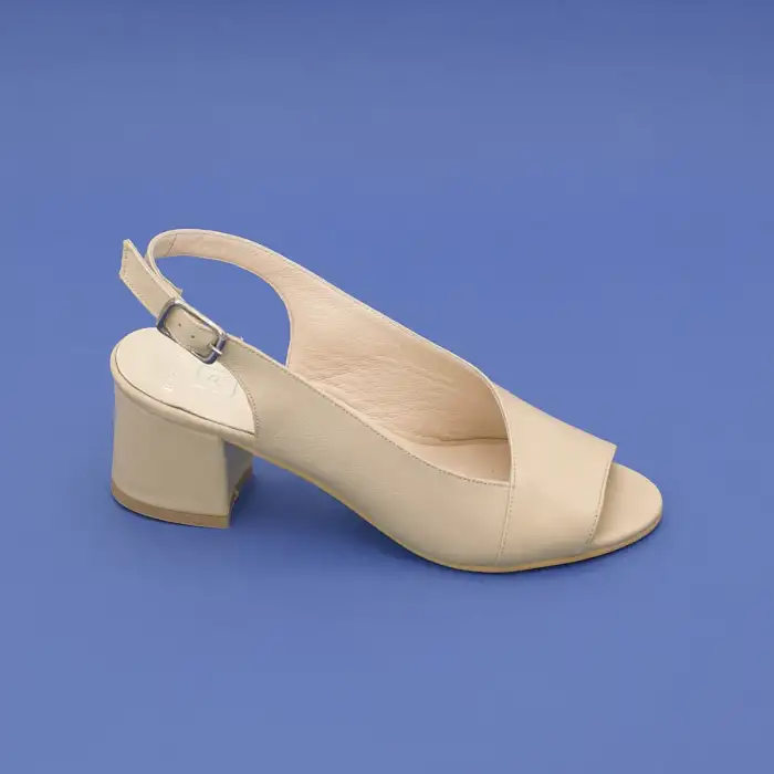 PYZ 878 Hakiki Deri Klasik Bayan Ayakkabı 6 cm Bej