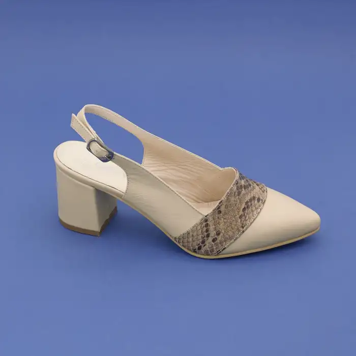PYZ 914 Hakiki Deri Klasik Bayan Ayakkabı 7 cm Bej