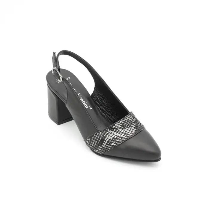 PYZ 914 Hakiki Deri Klasik Bayan Ayakkabı 7 cm Siyah