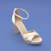 014 BNO Abiye Bayan Ayakkabı 9 cm Bej Saten