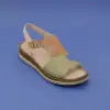 171 EKN Hakiki Deri Bayan Sandalet Yeşil-Taba