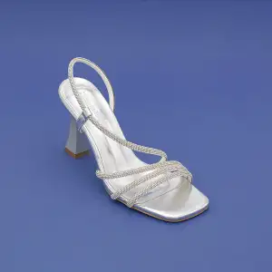 091 ULS Abiye Bayan Ayakkabı 9 cm Gümüş Taşlı