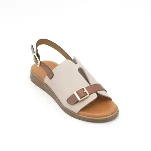 1317 IZZ Hakiki Deri Bayan Sandalet Taş