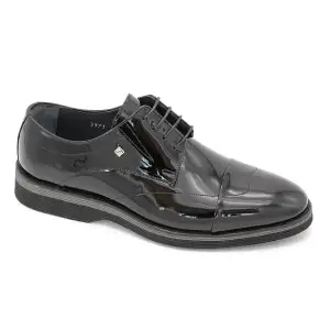 2971 Fosco Hakiki Deri Erkek Ayakkabı Siyah Rugan Eva