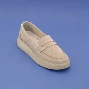 405 FMS Hakiki Deri Bayan Ayakkabı Bej Süet