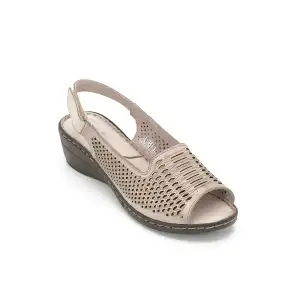 435 IZZ Hakiki Deri Bayan Sandalet Taş