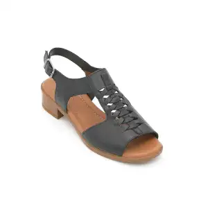 6026 IZZ Hakiki Deri Bayan Sandalet Siyah