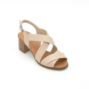 635 IZZ Hakiki Deri Bayan Sandalet Bej