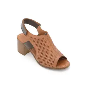 647 IZZ Hakiki Deri Bayan Sandalet Taba