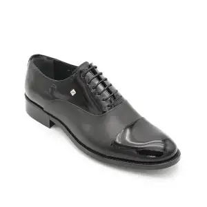 7102 Fosco Hakiki Deri Erkek Ayakkabı Siyah Garni