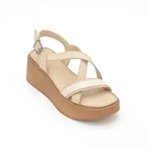839 ASY Hakiki Deri Bayan Sandalet Bej
