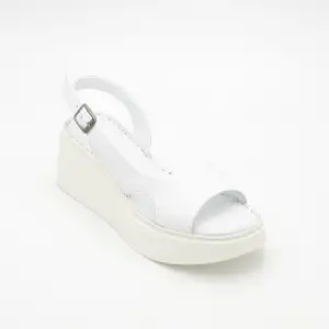 862 ASY Hakiki Deri Bayan Sandalet Beyaz
