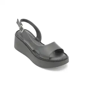 862 ASY Hakiki Deri Bayan Sandalet Siyah