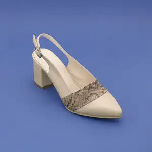 PYZ 914 Hakiki Deri Klasik Bayan Ayakkabı 7 cm Bej