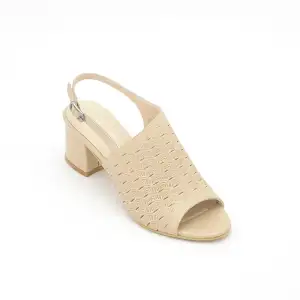 PYZ 924 Hakiki Deri Klasik Bayan Ayakkabı 6 cm Bej