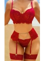 Dantel Göğüs Dekolteli Zincirli Bordo Jartiyer Takım 2053