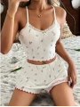 Kadın Çiçek Desenli Dantel Askılı Şortlu Pijama Takımı 5235