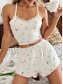 Kadın Çiçek Desenli Dantel Askılı Şortlu Pijama Takımı 5235