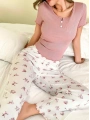 Kadın Çiçekli Desen Yumuşak Pamuklu Uzun Pijama Takımı 5131