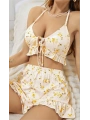 Kadın Çiçekli Ekru Askılı Şortlu Pijama Takım 5017