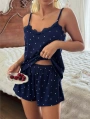 Kadın Dantel Detaylı Lacivert Şortlu Pijama Takım 5186