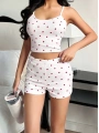 Kadın Kalp Desenli Askılı Şortlu Pijama Takımı 5236
