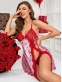 Kadın Kırmızı kalp Desenli saten Gecelik 2220