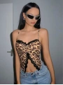 Kadın Leopar Desenli Crop Önden Dantel detaylı 5095
