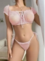 Kadın Pembe Bustiyer Külot Sexy Kostüm 2155