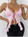 Kadın Pembe Crop Askılı Önden Bağlama Fırfır detaylı 5090